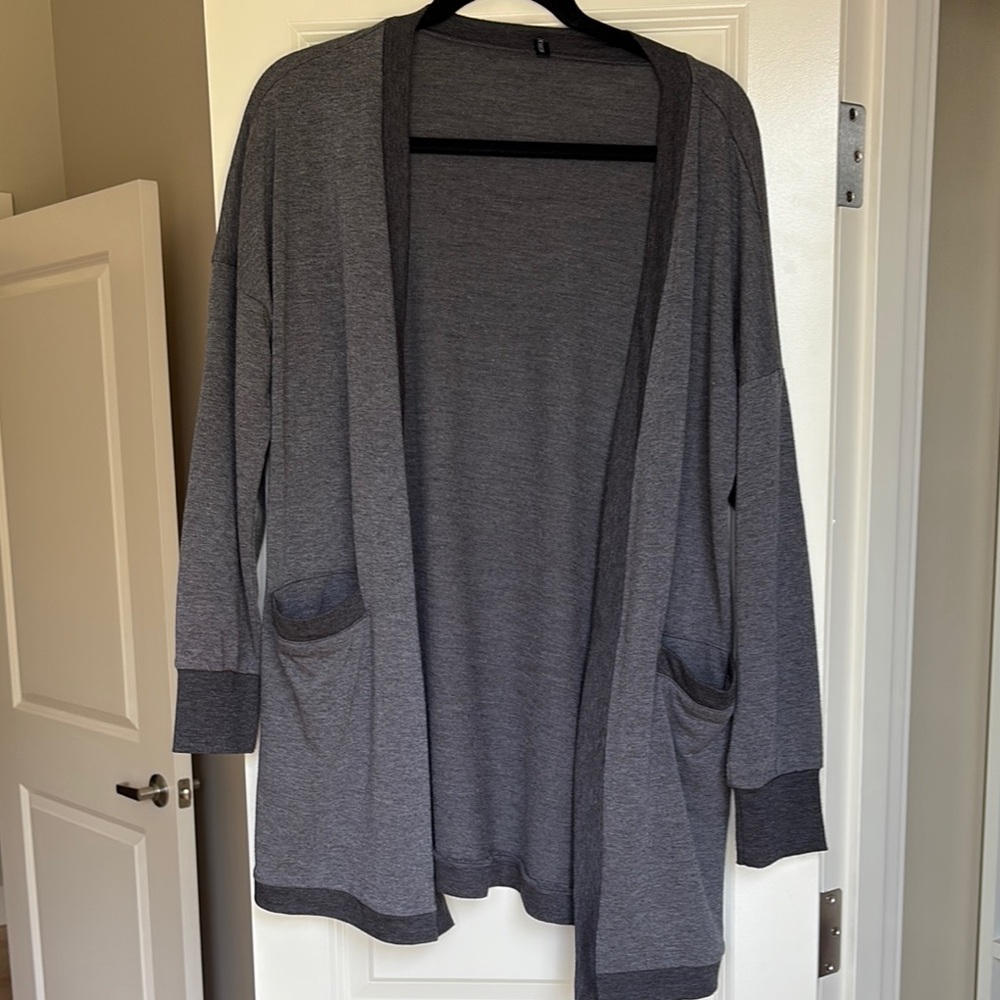 Gray Open Front Cardigan